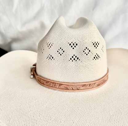 Hand Tooled Tan Leather Hat Band