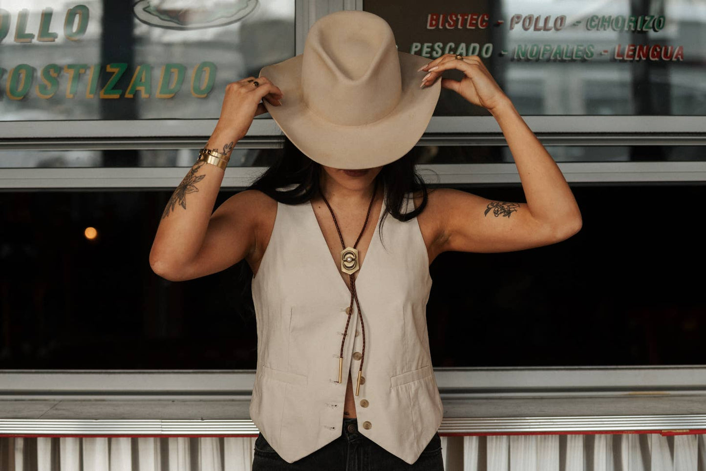 Brass Pearl Horizon Bolo Tie