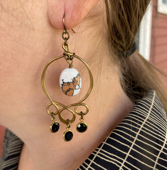 Brass Black & Jasper Earrings