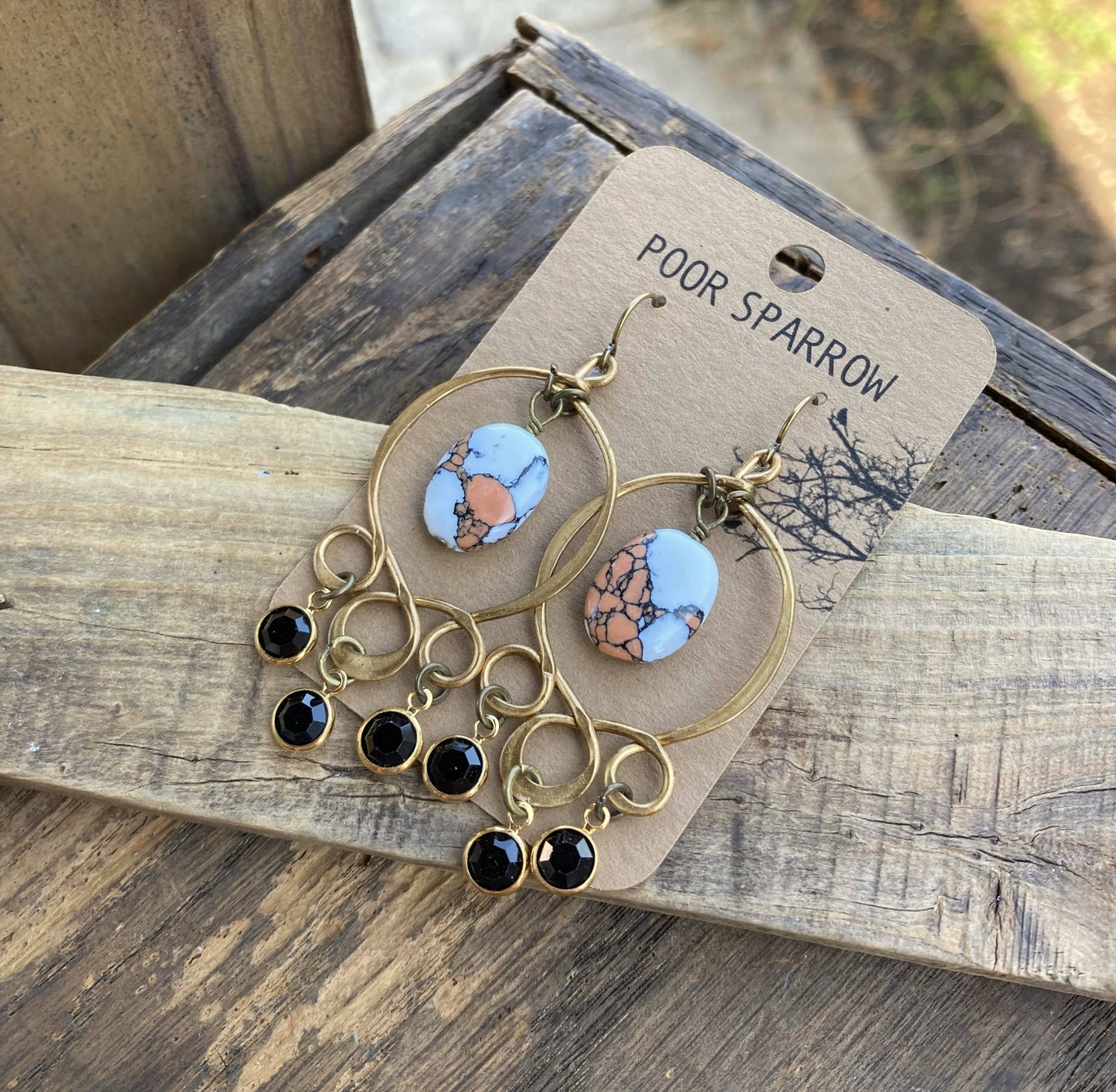 Brass Black & Jasper Earrings