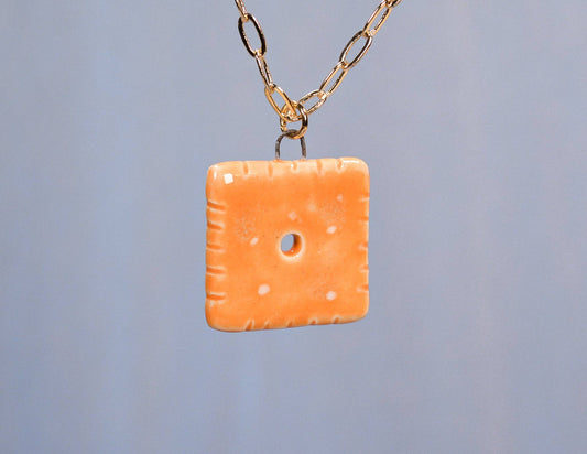 Handmade Ceramic Cheese Cracker Necklace
