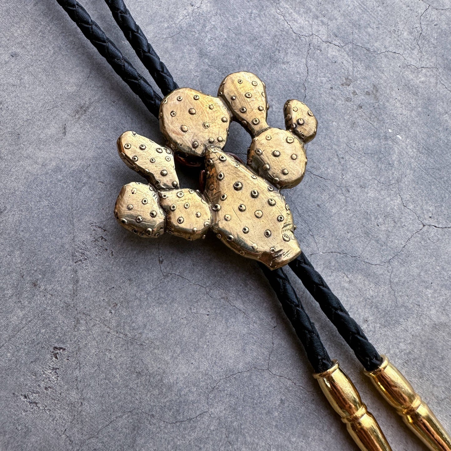 Prickly Pear Cactus Bolo Tie Brass