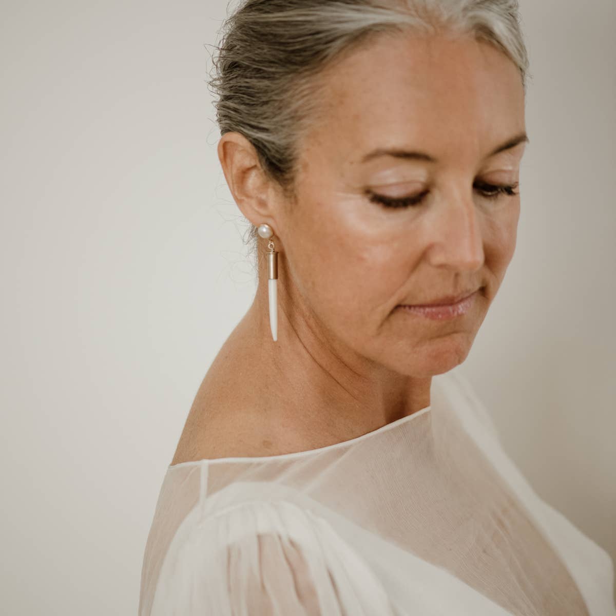 Pearl Brass Quill Earrings