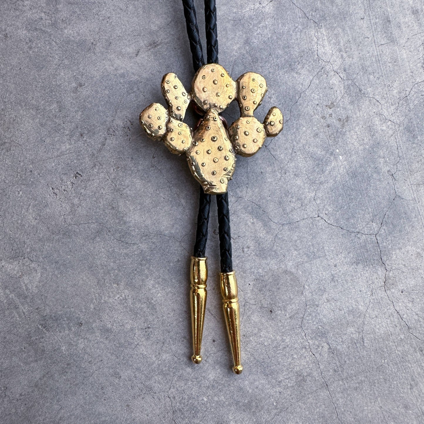 Prickly Pear Cactus Bolo Tie Brass