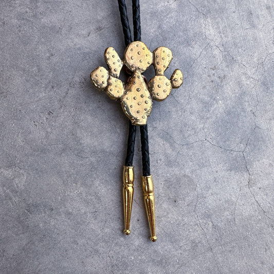 Prickly Pear Cactus Bolo Tie Brass