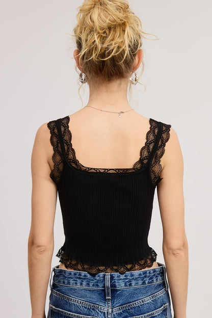 Lace Stretch Button Tank