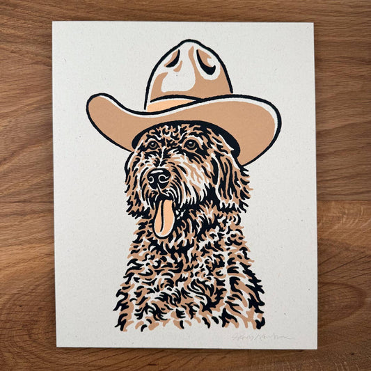 Golden Doodle Cowdog - Signed Art Print