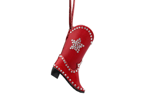 Handmade Leather Rhinestone Cowboy Boot Ornament