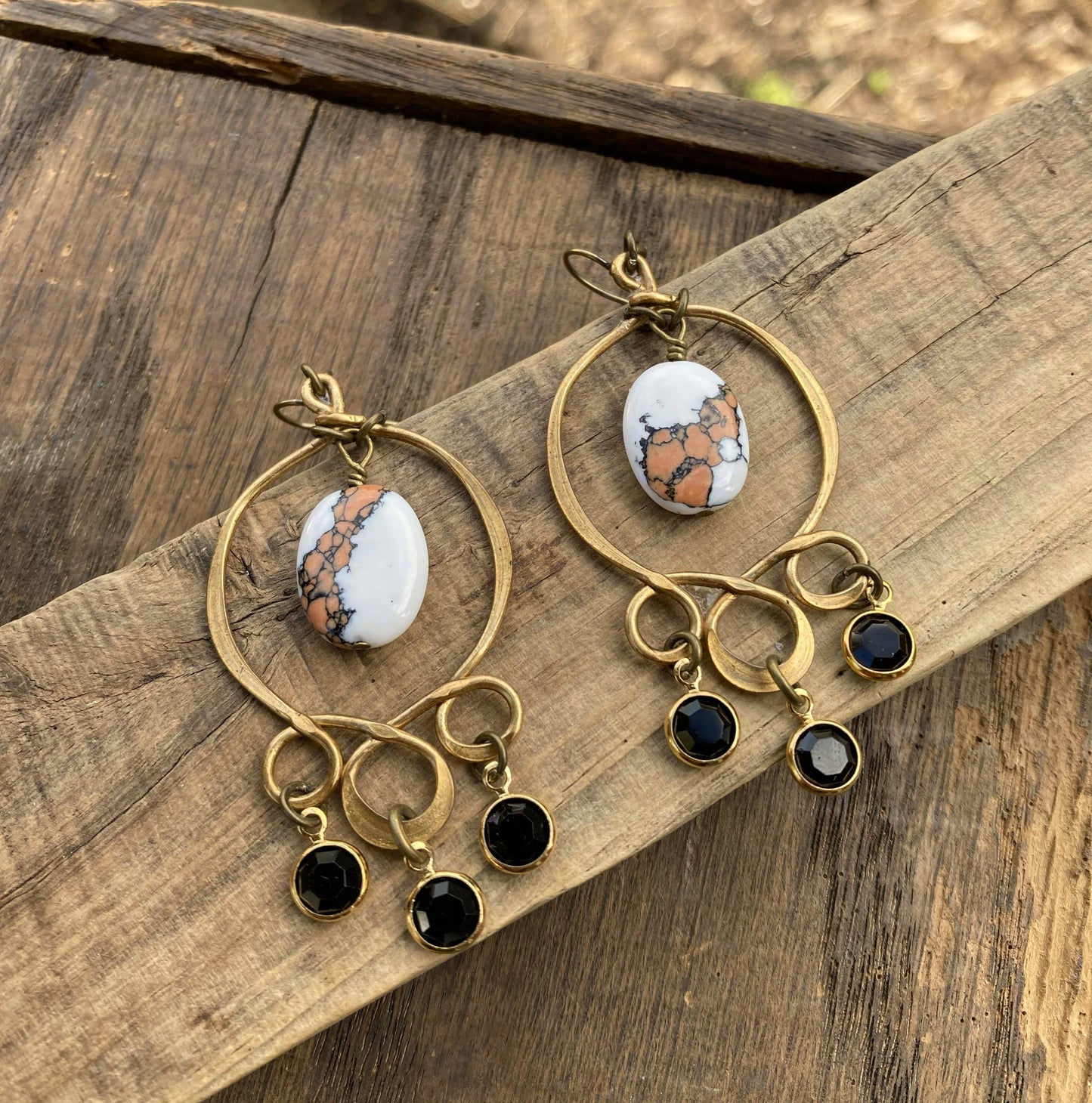 Brass Black & Jasper Earrings