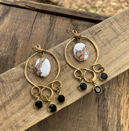 Brass Black & Jasper Earrings