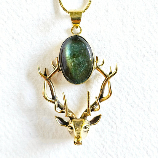 Labradorite Brass Deer Necklace