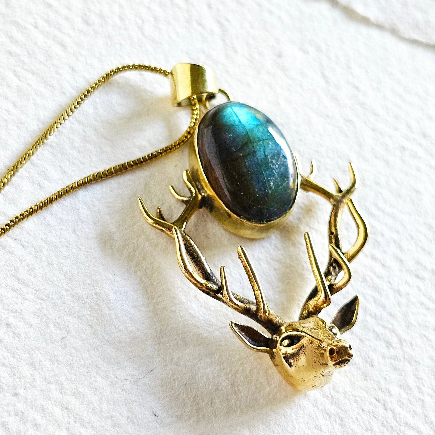 Labradorite Brass Deer Necklace