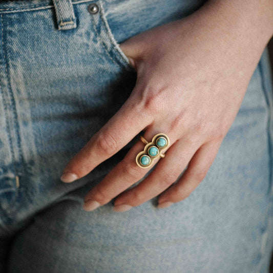 Turquoise Brass Three Stone Ring