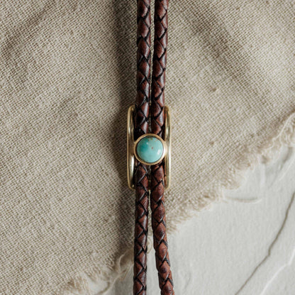 Turquoise Brass Buckle Bolo Tie