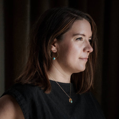 Brass Circle Turquoise Front Hoops