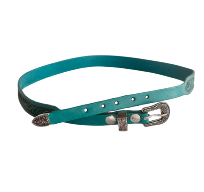 Hand Tooled Turquoise Leather Hat Band