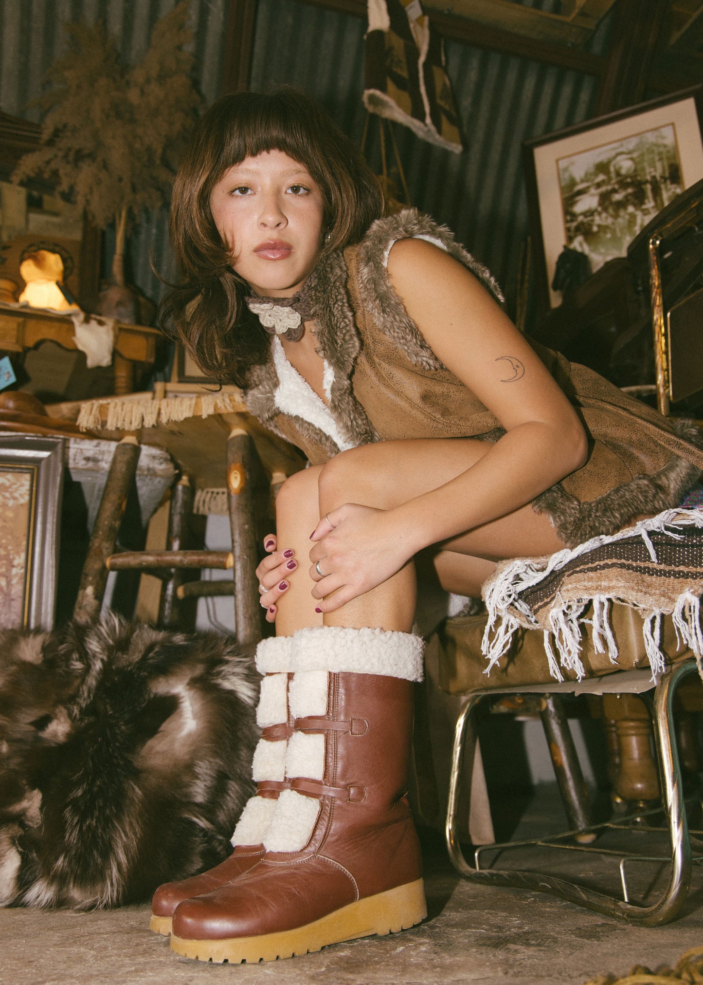 Vintage Brown Faux Fur Euro Vest