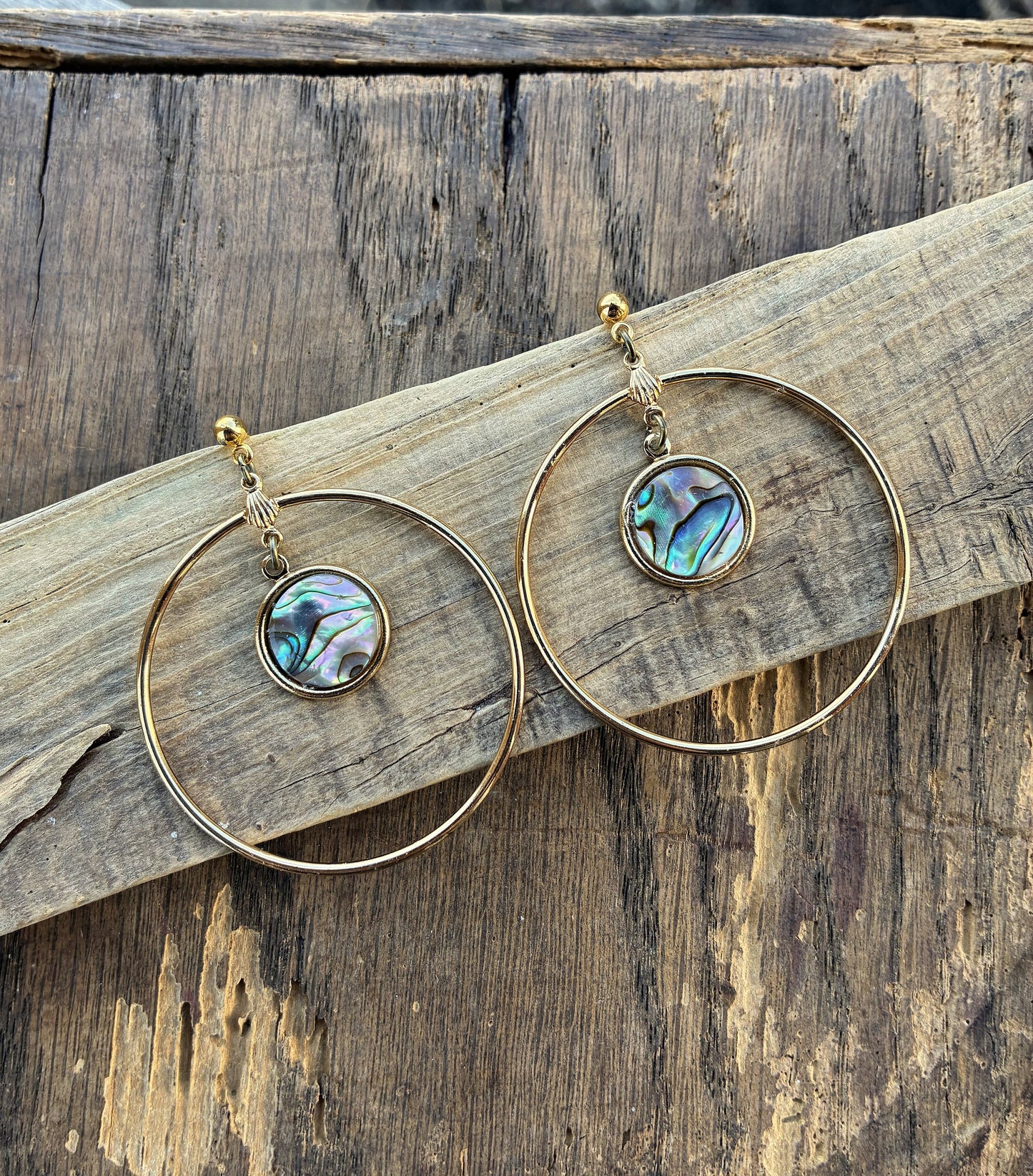 Abalone Shell & Gold Hoop Earrings
