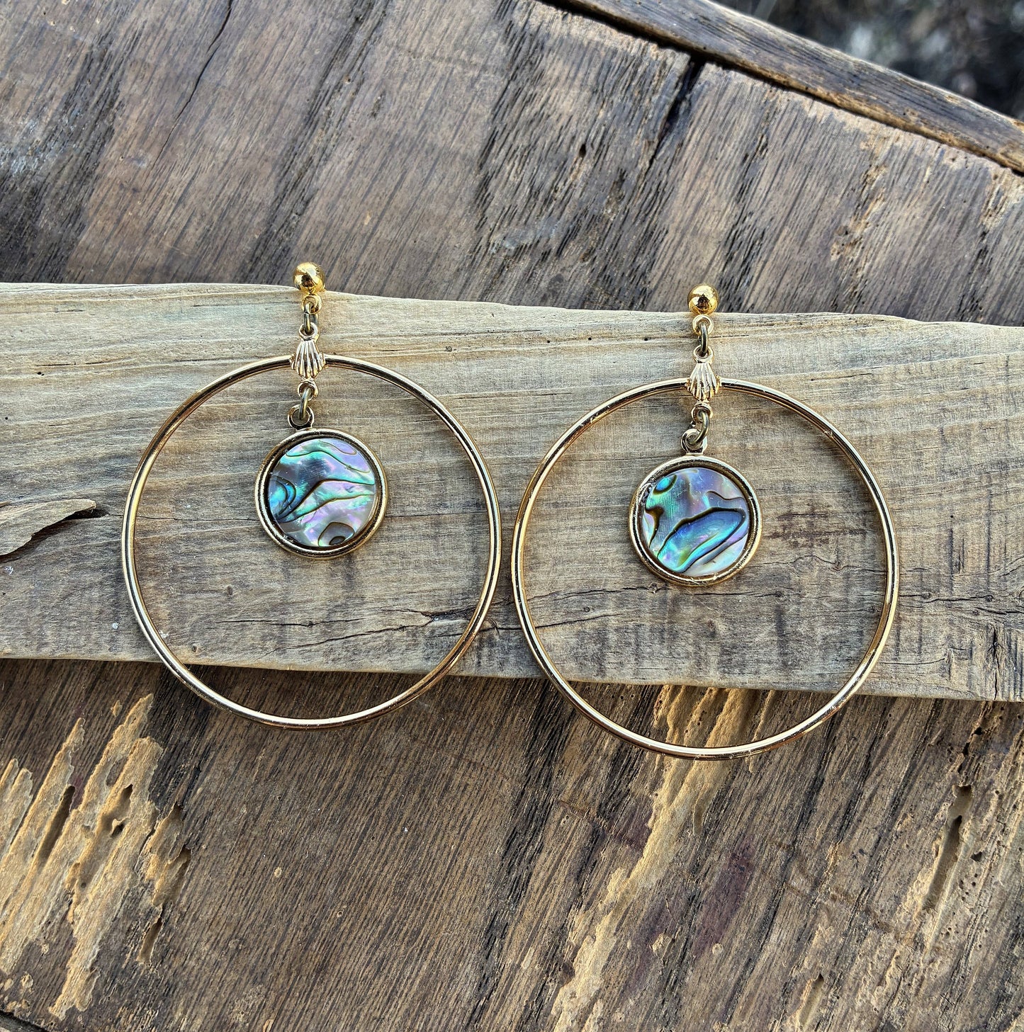Abalone Shell & Gold Hoop Earrings