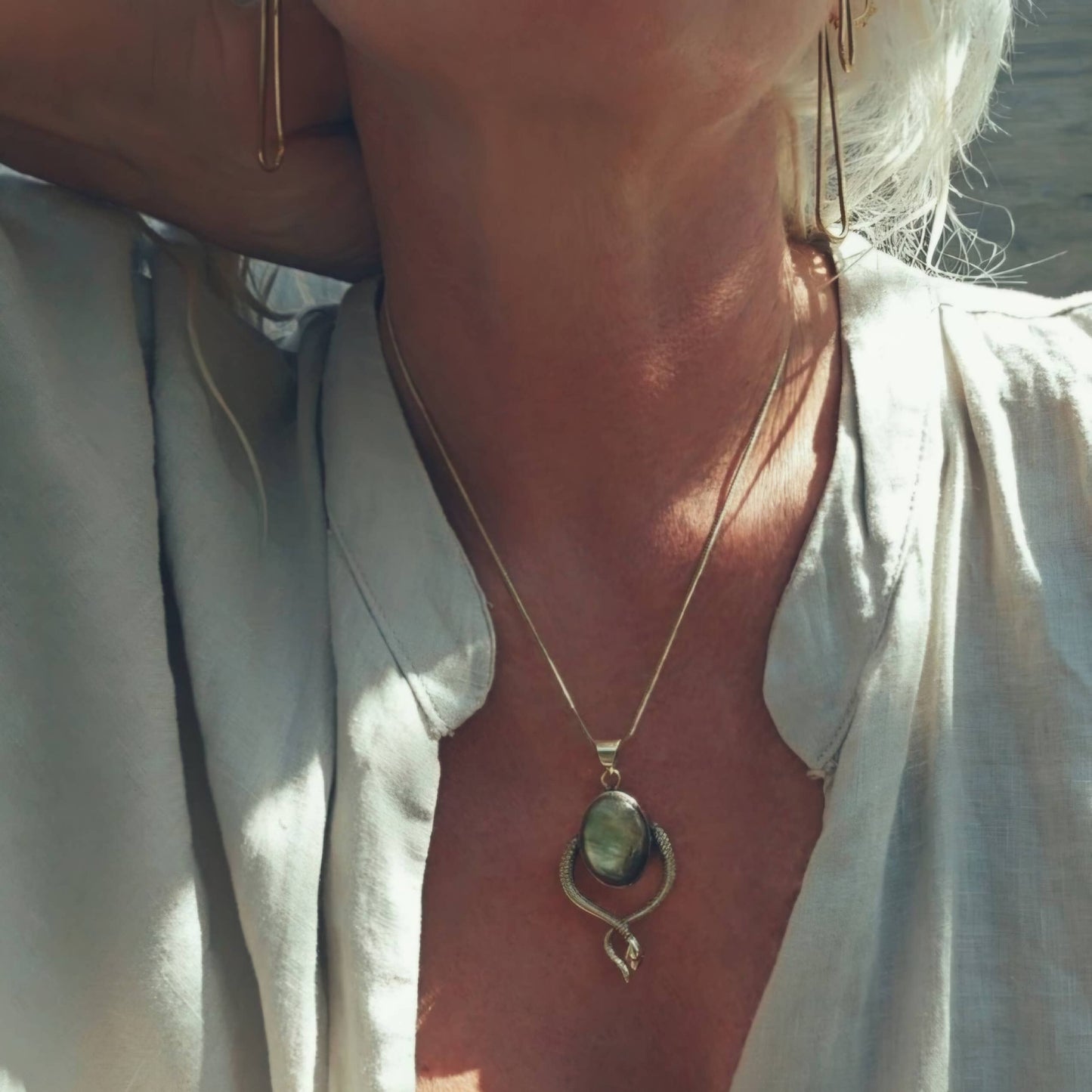 Labradorite Brass Snake Necklace