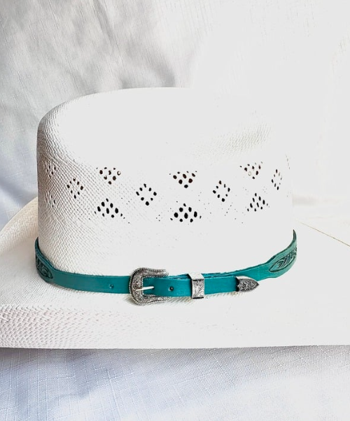 Hand Tooled Turquoise Leather Hat Band