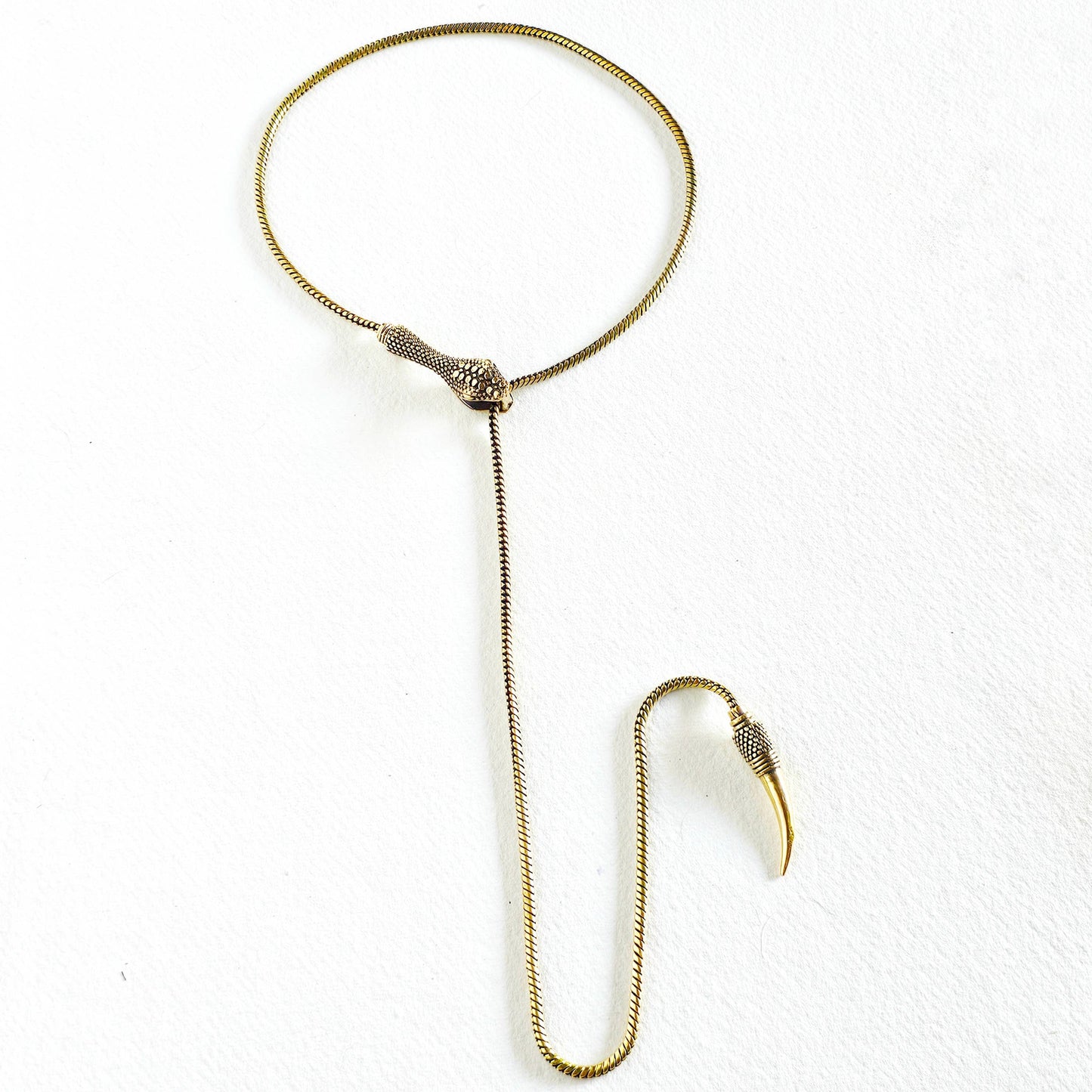 Brass Snake Lariat Bolo Necklace