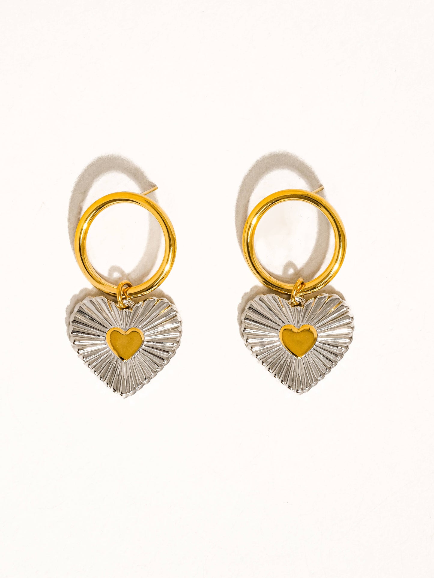 Two Tone Circle Heart Earrings