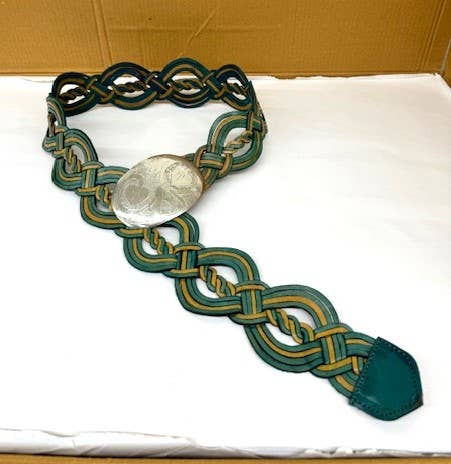 Handmade Woven Green Gold Leather Belt