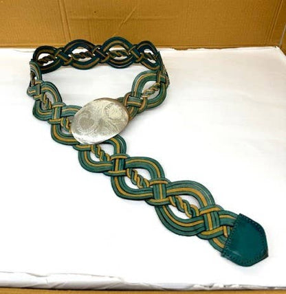 Handmade Woven Green Gold Leather Belt