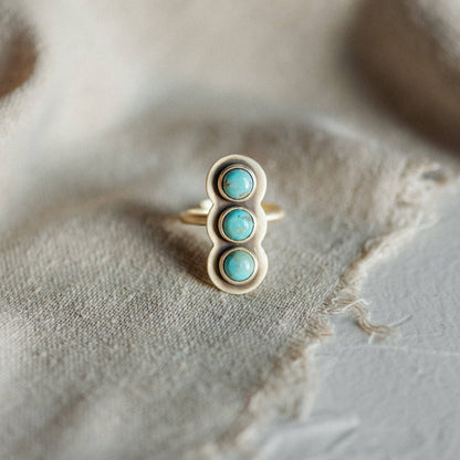 Turquoise Brass Three Stone Ring