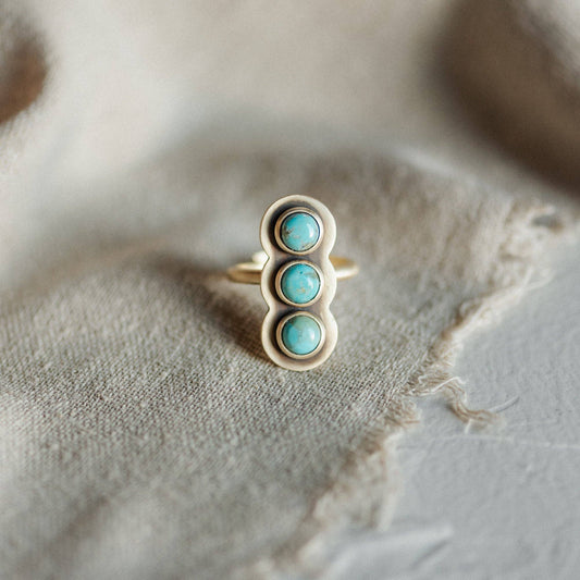 Turquoise Brass Three Stone Ring