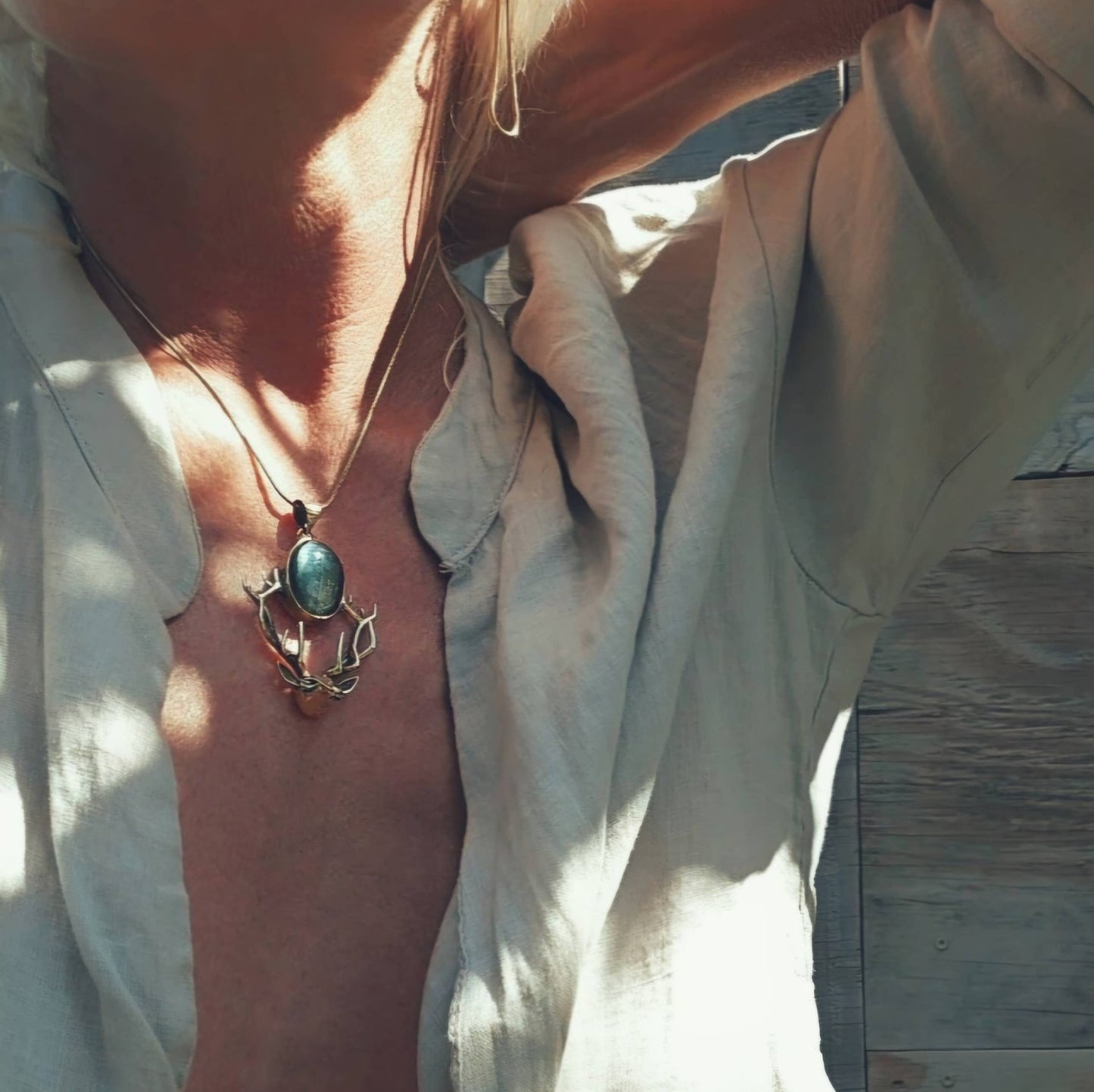 Labradorite Brass Deer Necklace