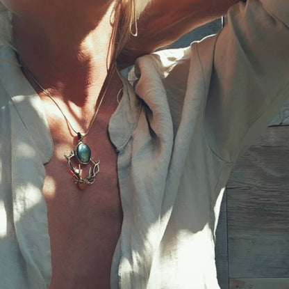 Labradorite Brass Deer Necklace