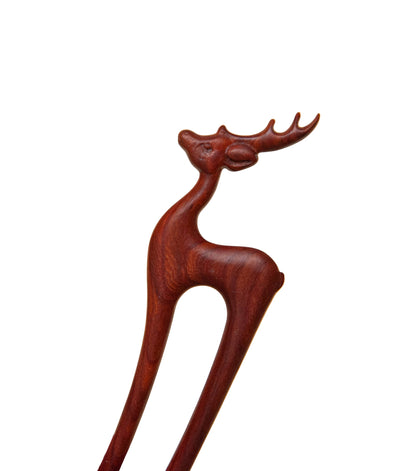 Wood Carved Deer Hair Stick