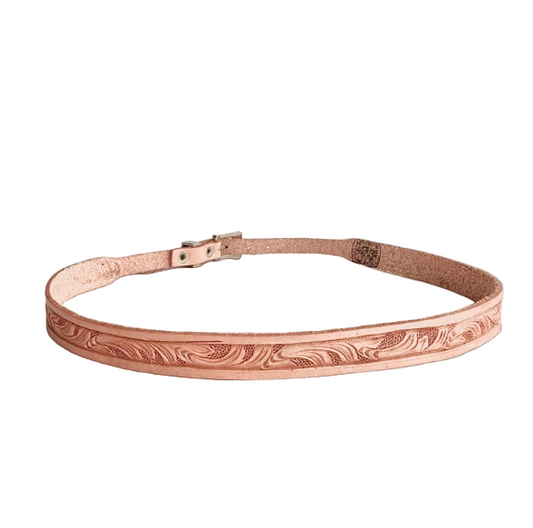 Hand Tooled Tan Leather Hat Band