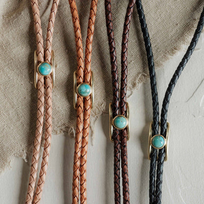 Turquoise Brass Buckle Bolo Tie