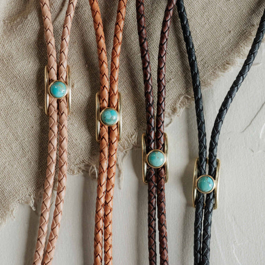 Turquoise Brass Buckle Bolo Tie
