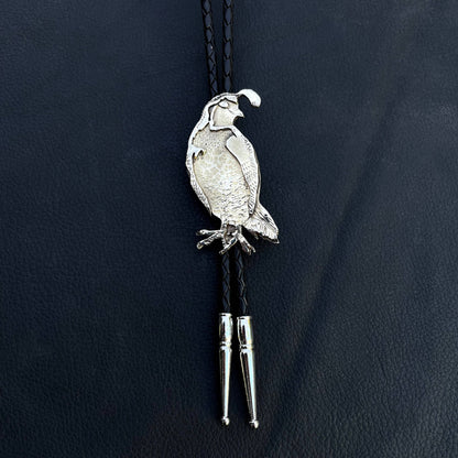 Quail Bolo Tie White Bronze
