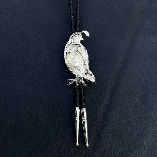 Quail Bolo Tie White Bronze