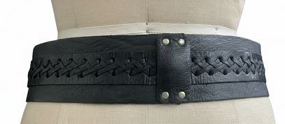 Black woven leather belt