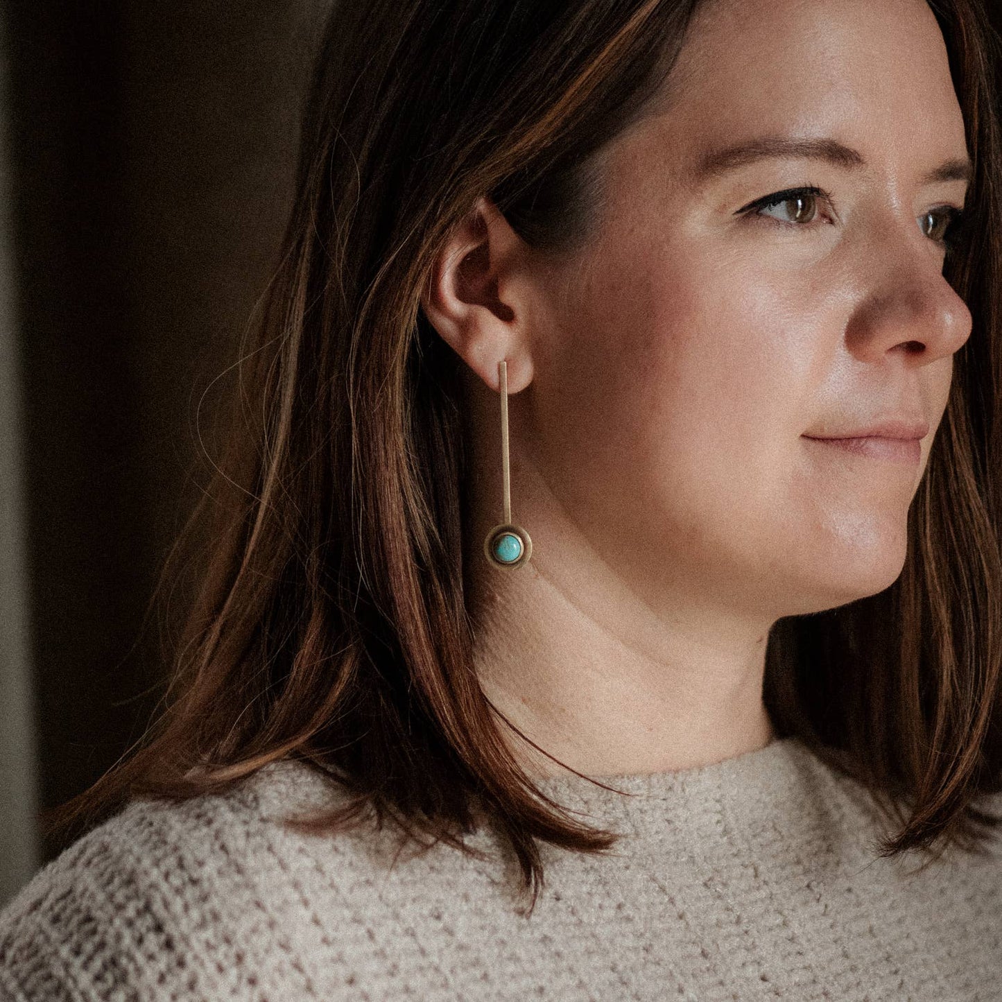 Turquoise Brass Bar Drop Studs