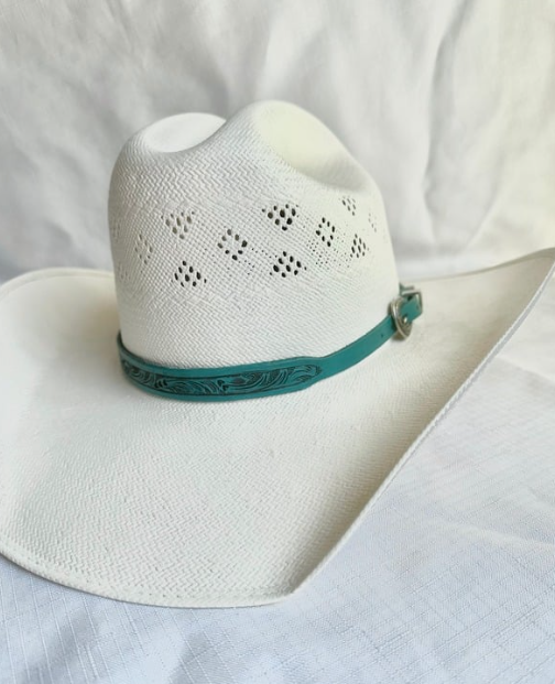 Hand Tooled Turquoise Leather Hat Band