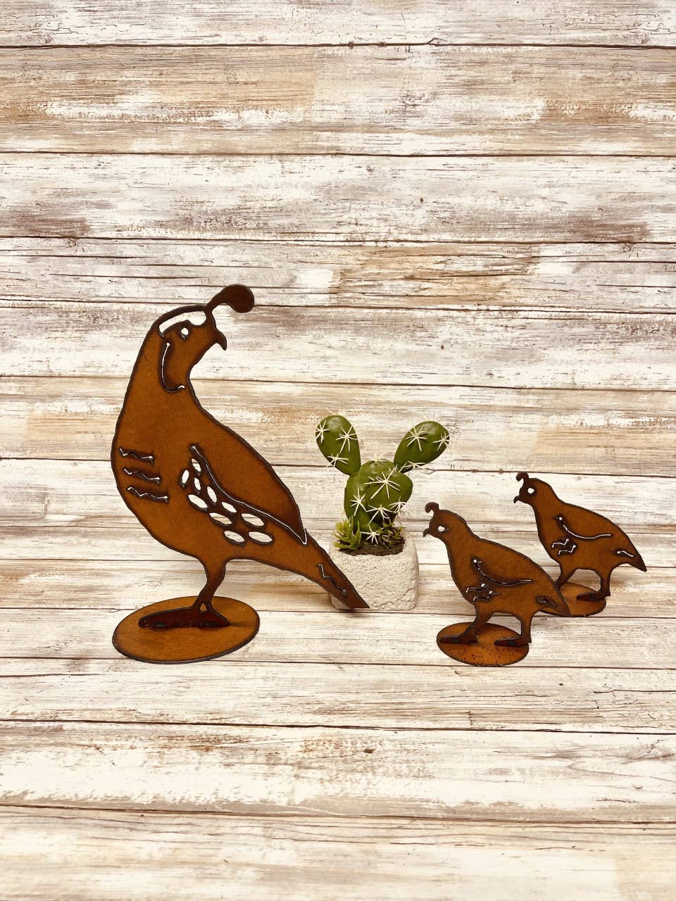 Quail Mama & Babies Metal Art