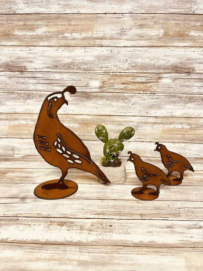 Quail Mama & Babies Metal Art