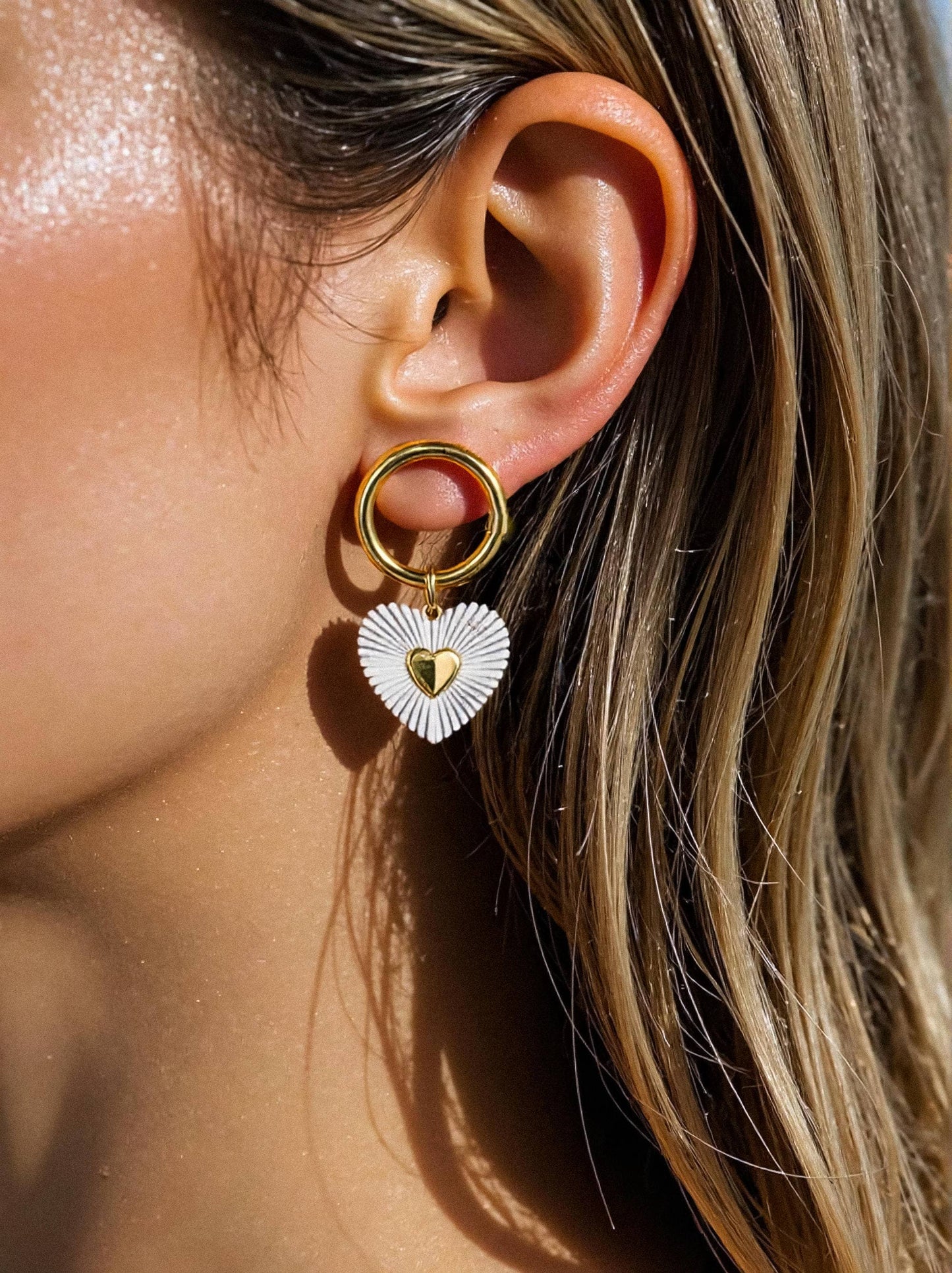 Two Tone Circle Heart Earrings