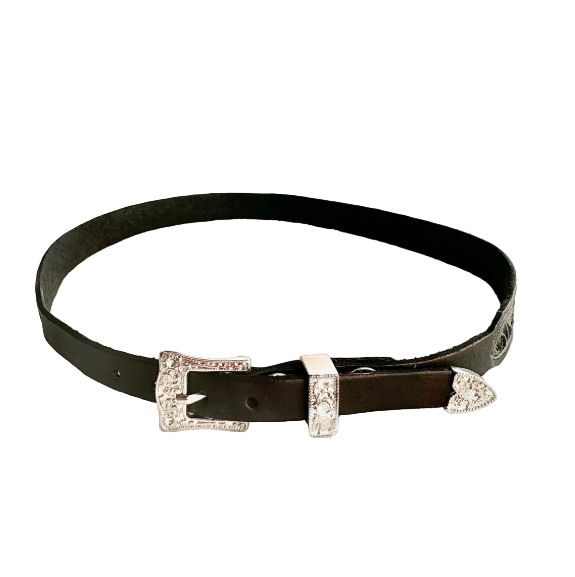 Hand Tooled Black Leather Black Hat Band