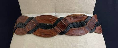 Handmade Woven Camel & Black Leather Belt