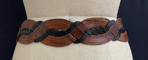 Handmade Woven Camel & Black Leather Belt