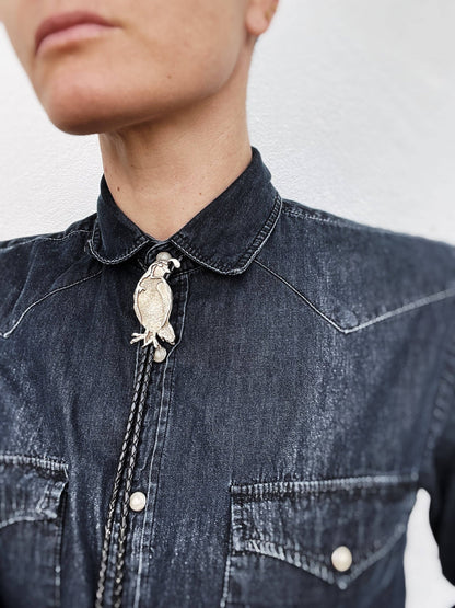 Quail Bolo Tie White Bronze