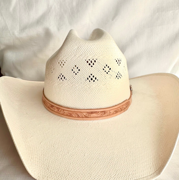 Hand Tooled Tan Leather Hat Band